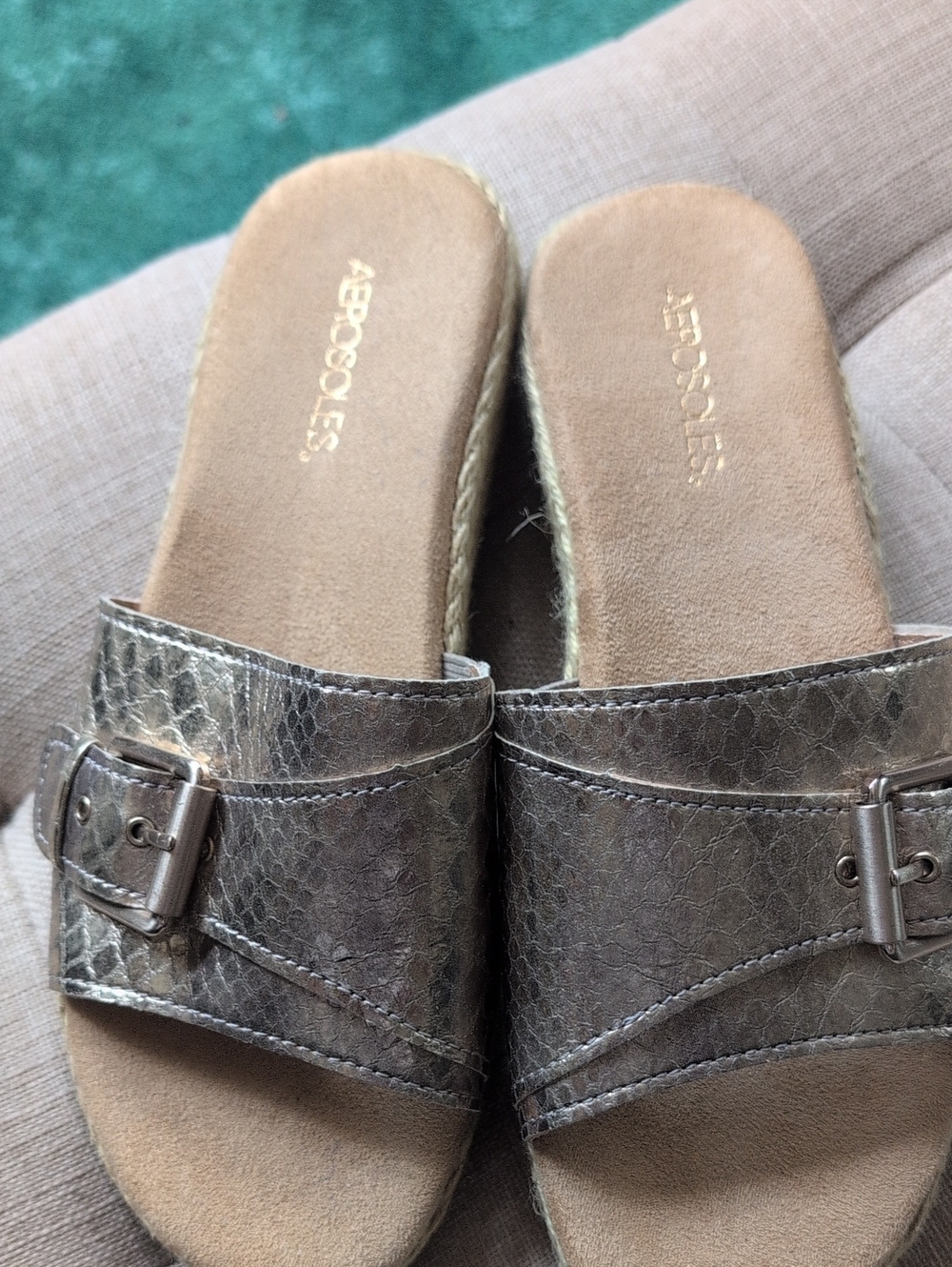 AEROSOLES Metallic Gold Slide Mules